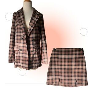 GB Plaid Blazer & Skirt Set